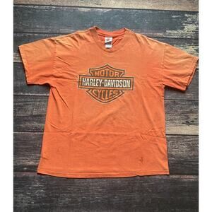 90's Vintage HARLEY DAVIDSON Y2K Orange Arrowhead Graphic T-Shirt
